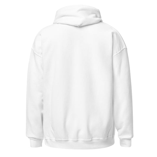 Sudadera blanca con capucha Sí, Tengo Planes, vista trasera lisa
