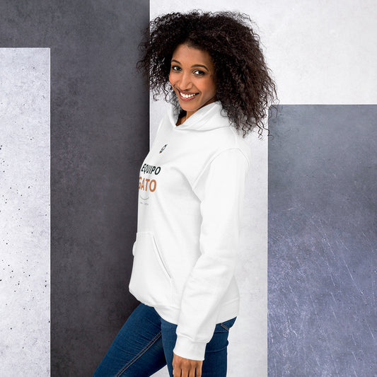 Sudadera blanca con capucha Equipo Gato, vista lateral izquierda