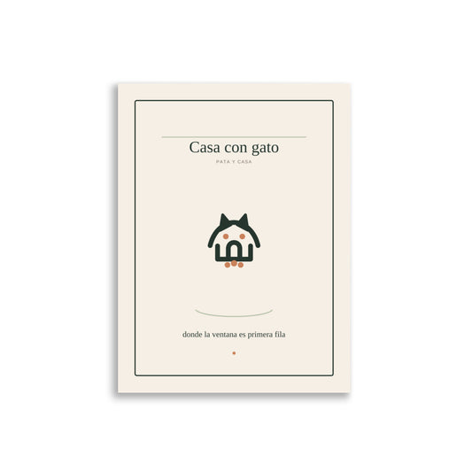 Lámina Casa con Gato de 30 x 40 cm, vista frontal con marco claro