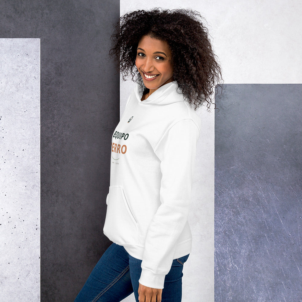 Sudadera blanca con capucha Equipo Perro, vista lateral izquierda