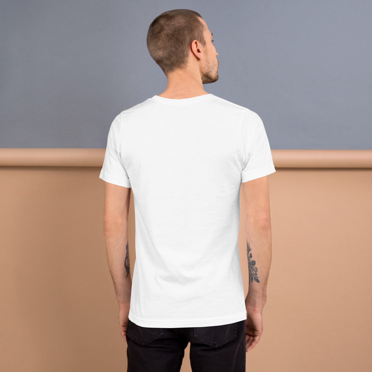 Camiseta blanca unisex Prefiero a Mi Gato, vista trasera lisa