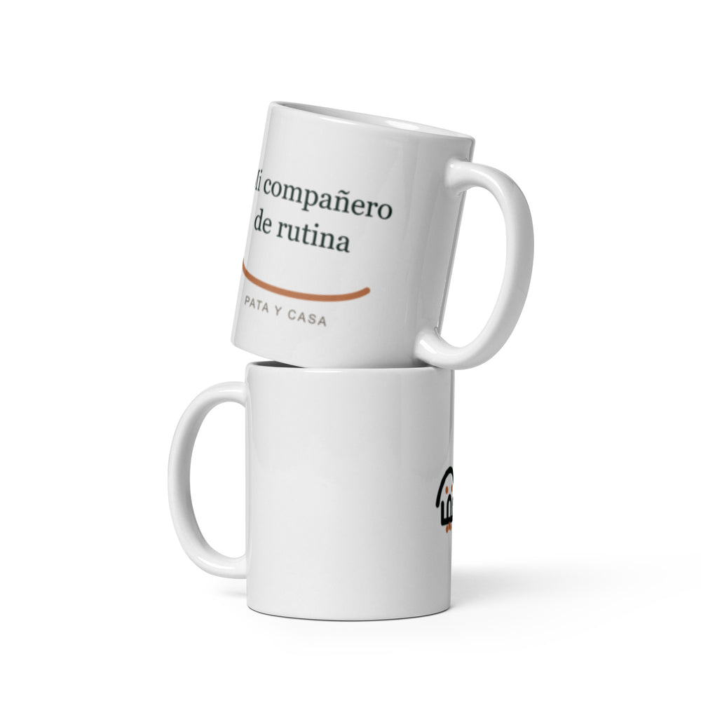 Taza blanca de 11 oz Mi Compañero de Rutina de Pata y Casa, regalo para amantes de perros y gatos
