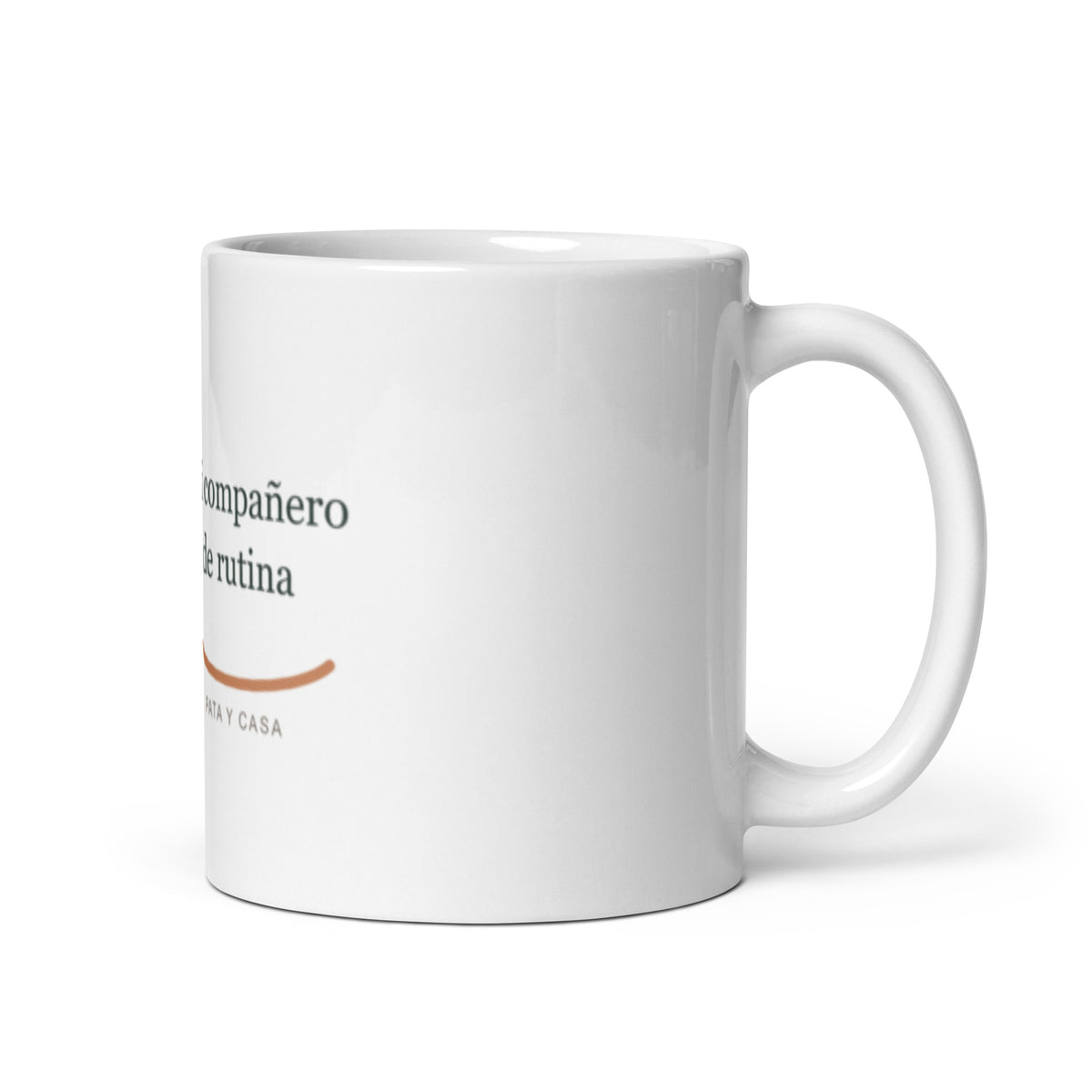 Taza Mi compañero de rutina, vista de tres cuartos con el asa a la derecha